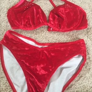 Red velvet pageant bikini contest swimsuit S